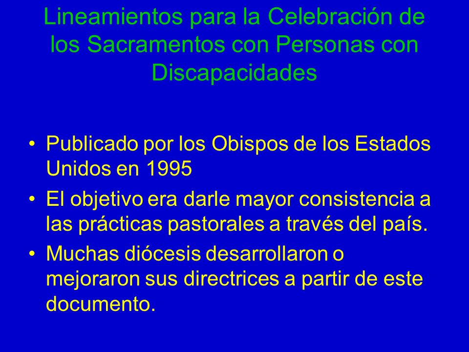 Lineamientos para la Celebración de los Sacramentos con Personas con Discapacidades