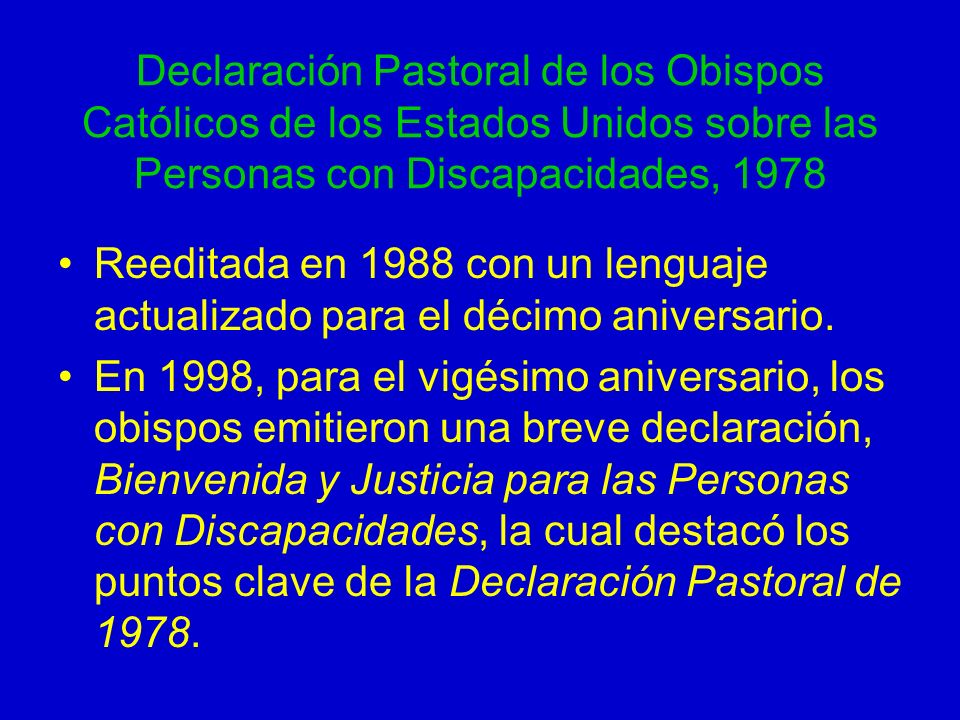 Declaración Pastoral de los Obispos Católicos de los Estados Unidos sobre las Personas con Discapacidades, 1978