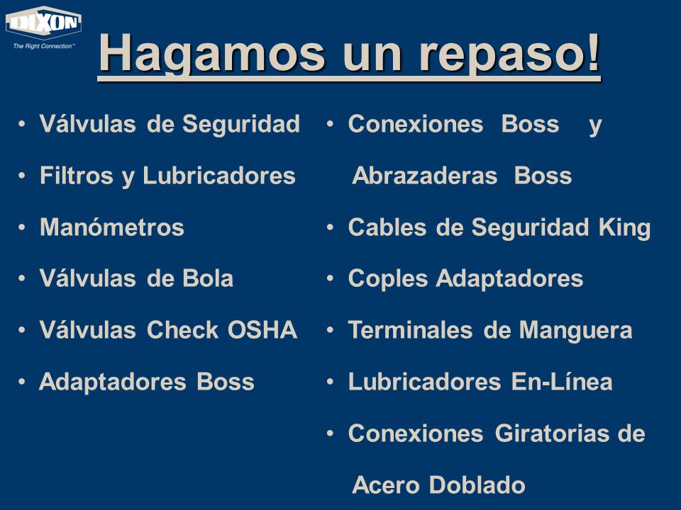 Hagamos un repaso! Válvulas de Seguridad Filtros y Lubricadores