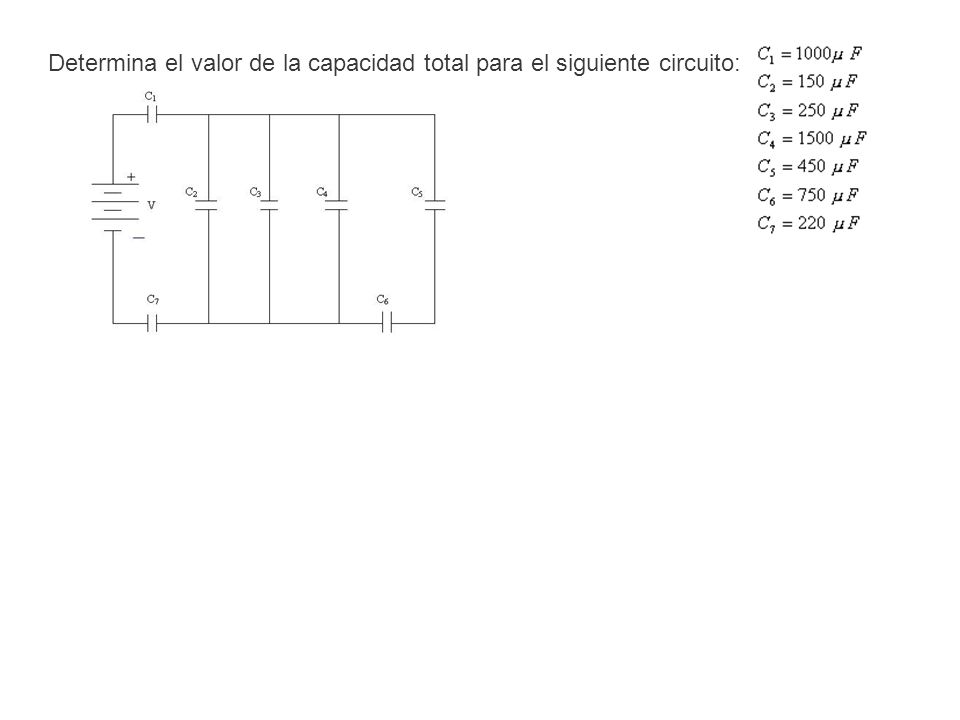 Determina el valor de la capacidad total para el siguiente circuito: