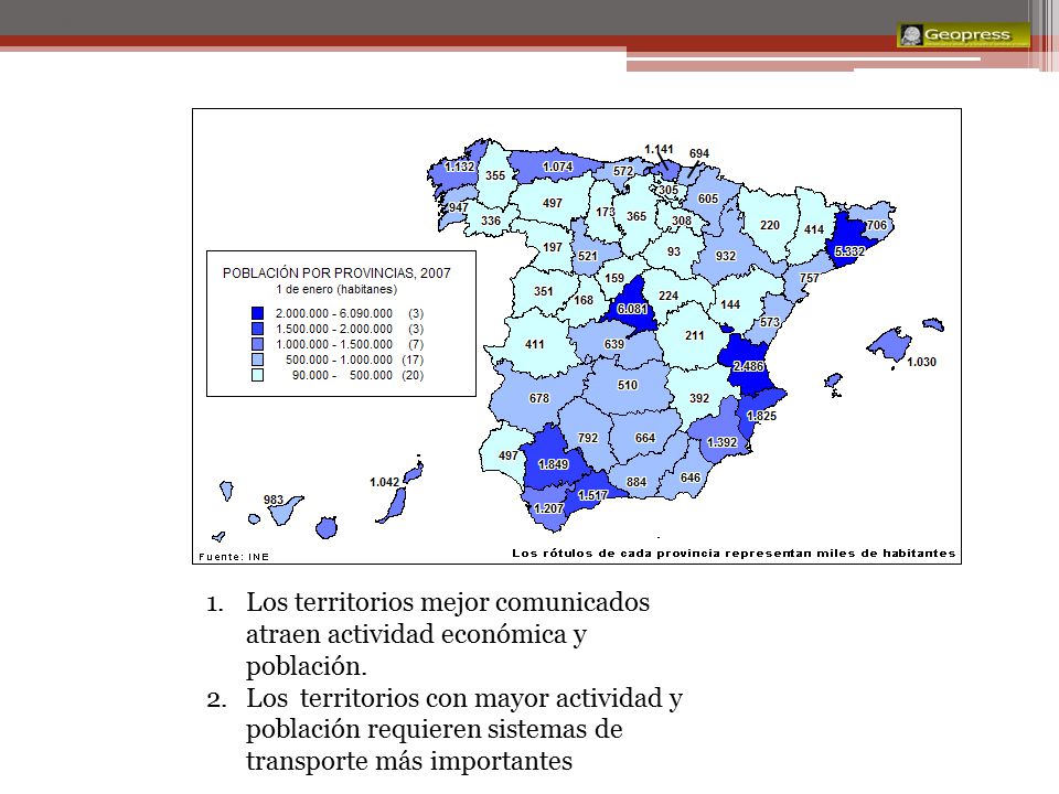 Transporte Los territorios mejor comunicados atraen actividad económica y población.