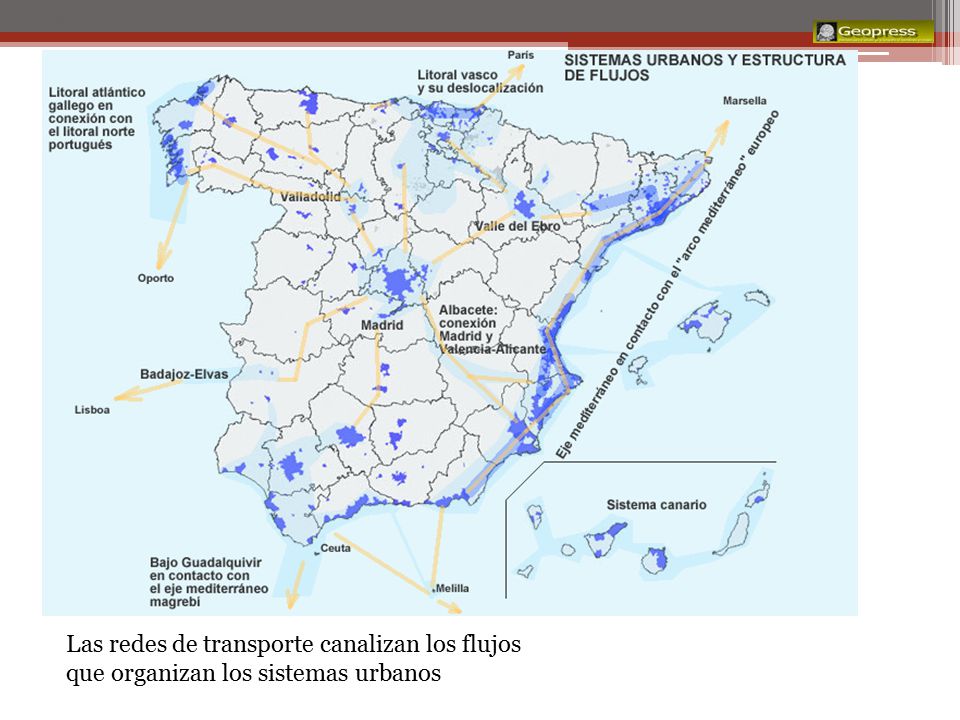 Transporte Las redes de transporte canalizan los flujos que organizan los sistemas urbanos