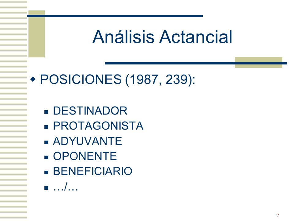 Análisis Actancial POSICIONES (1987, 239): DESTINADOR PROTAGONISTA
