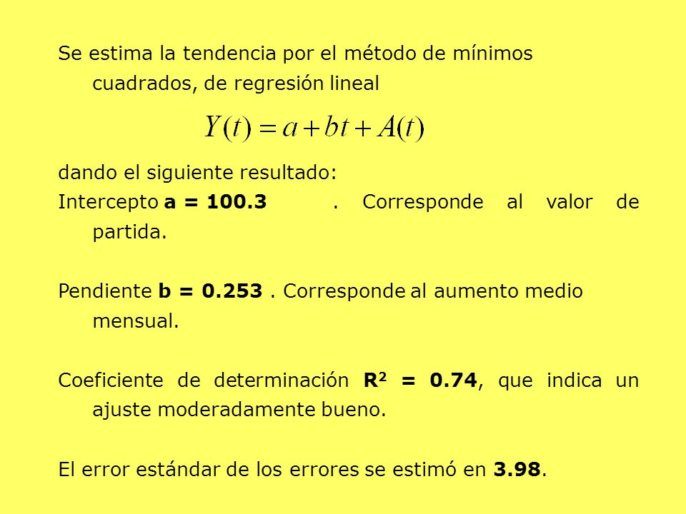 Se estima la tendencia por el método de mínimos cuadrados, de regresión lineal