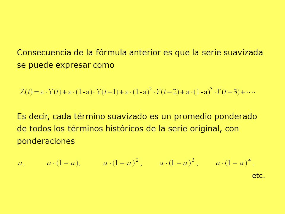 Consecuencia de la fórmula anterior es que la serie suavizada se puede expresar como