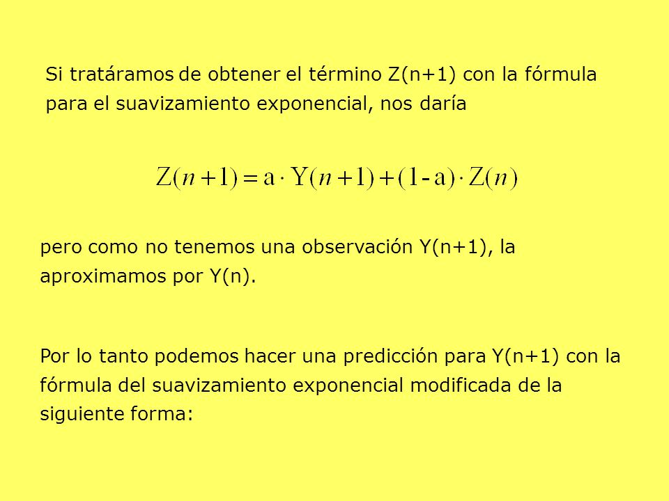 Si tratáramos de obtener el término Z(n+1) con la fórmula para el suavizamiento exponencial, nos daría