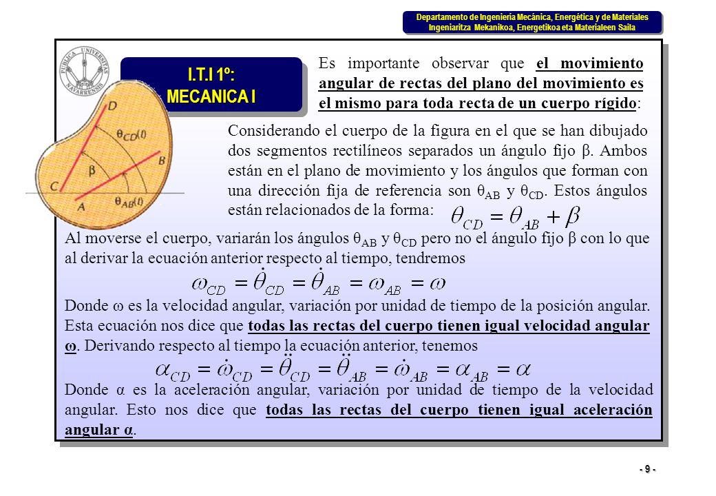 Es importante observar que el movimiento angular de rectas del plano del movimiento es el mismo para toda recta de un cuerpo rígido: