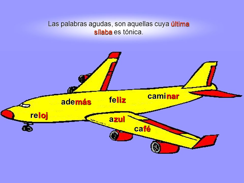 Las palabras agudas, son aquellas cuya última sílaba es tónica.