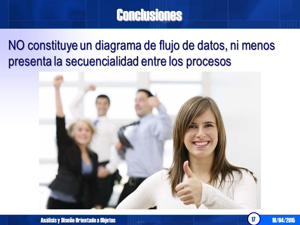 Conclusiones NO constituye un diagrama de flujo de datos, ni menos presenta la secuencialidad entre los procesos.
