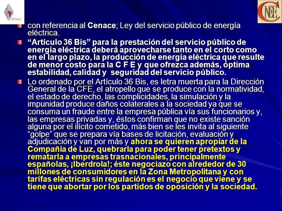 con referencia al Cenace; Ley del servicio público de energía eléctrica.
