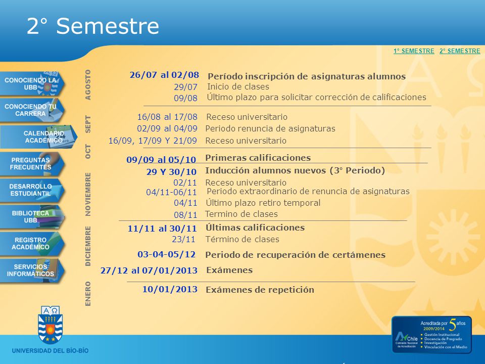2° Semestre 26/07 al 02/08 Período inscripción de asignaturas alumnos