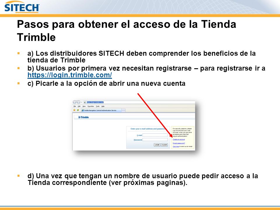 Pasos para obtener el acceso de la Tienda Trimble