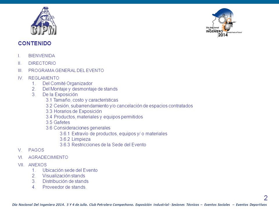 2 CONTENIDO Del Comité Organizador Del Montaje y desmontaje de stands