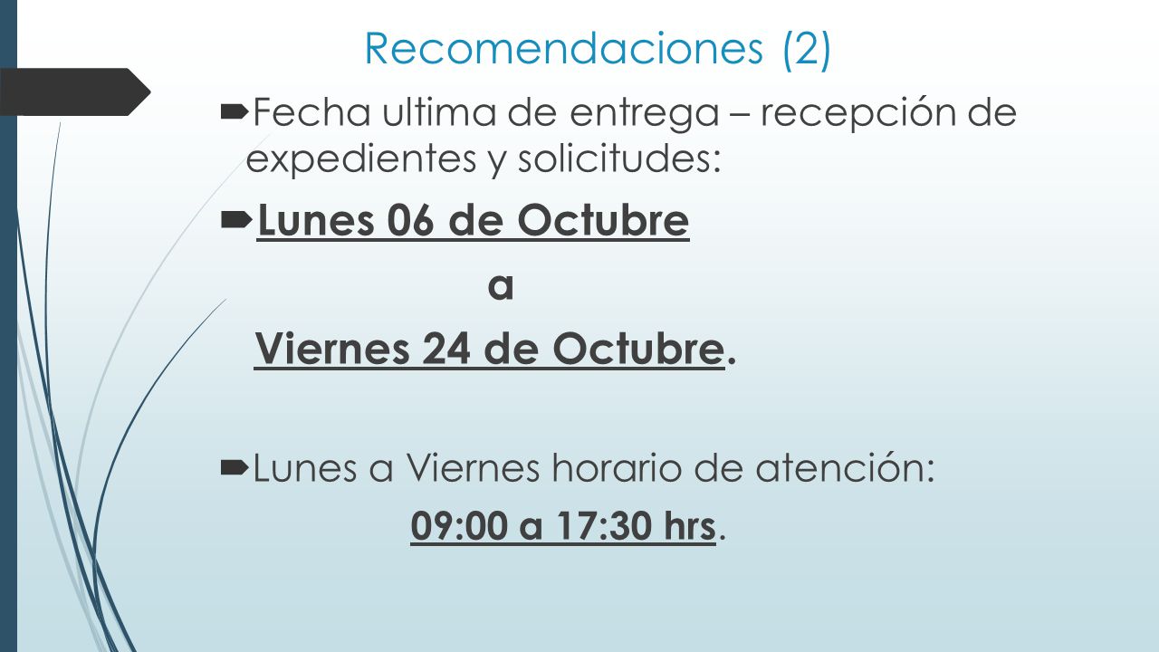 Recomendaciones (2) Lunes 06 de Octubre a Viernes 24 de Octubre.