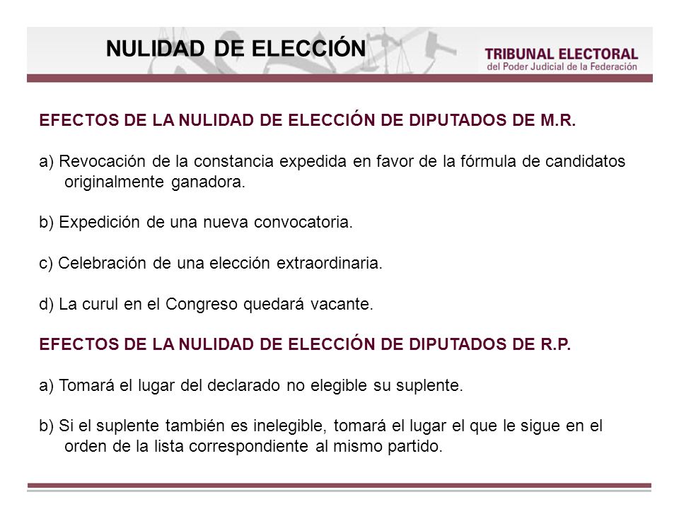 NULIDAD DE ELECCIÓN EFECTOS DE LA NULIDAD DE ELECCIÓN DE DIPUTADOS DE M.R.