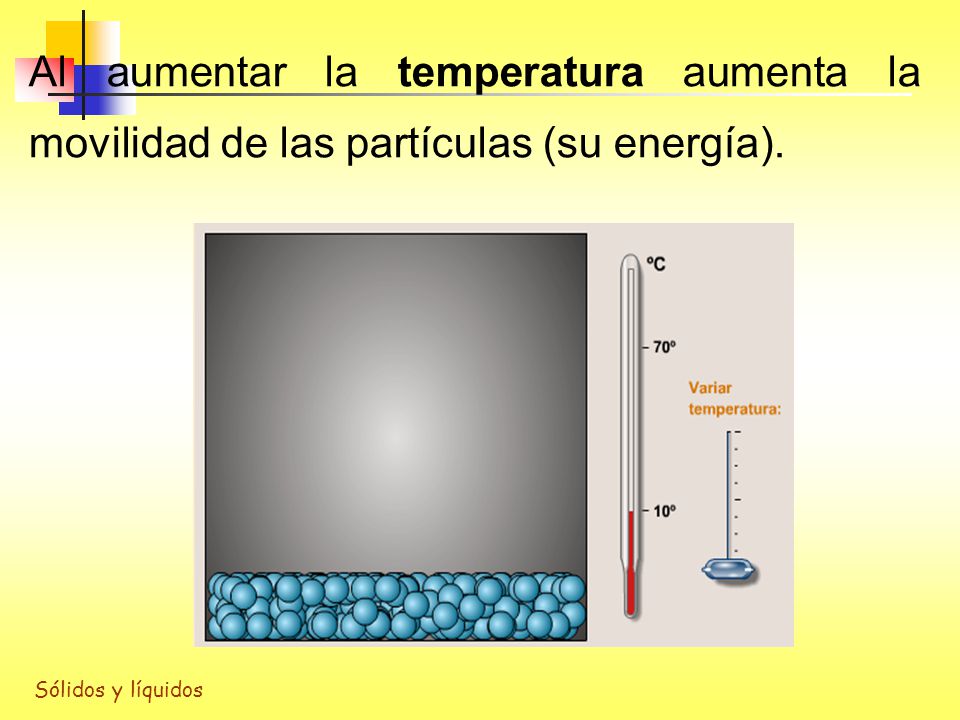 Al aumentar la temperatura aumenta la movilidad de las partículas (su energía).