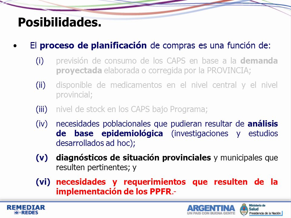 Posibilidades. El proceso de planificación de compras es una función de: