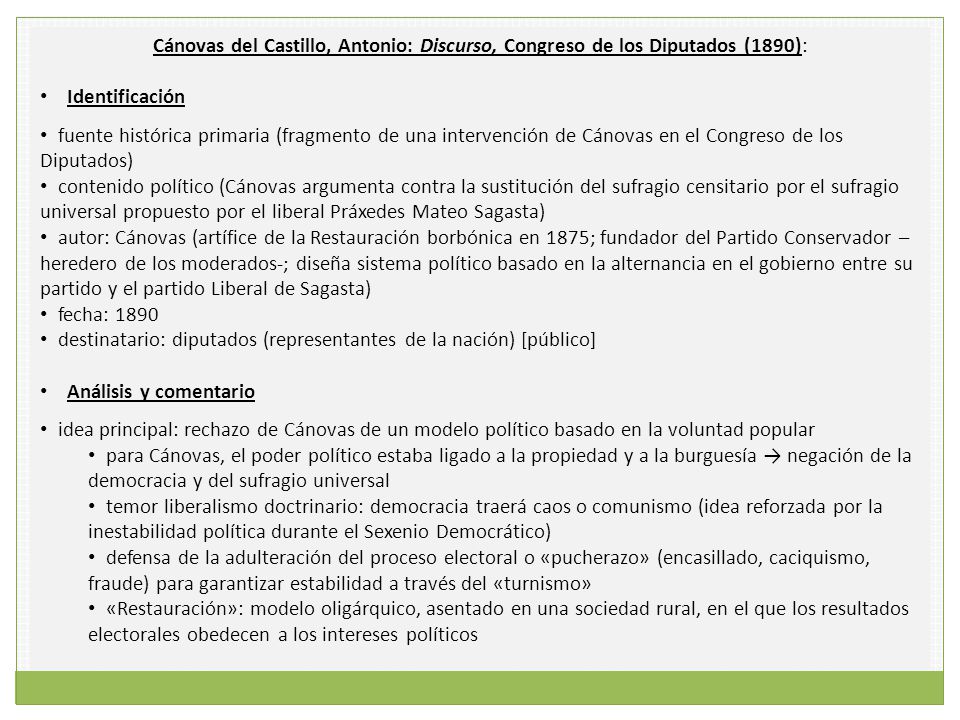 Cánovas del Castillo, Antonio: Discurso, Congreso de los Diputados (1890):