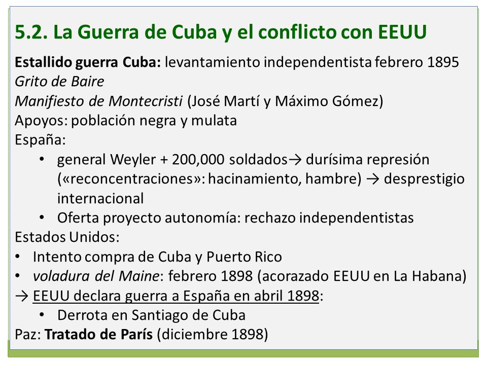 5.2. La Guerra de Cuba y el conflicto con EEUU