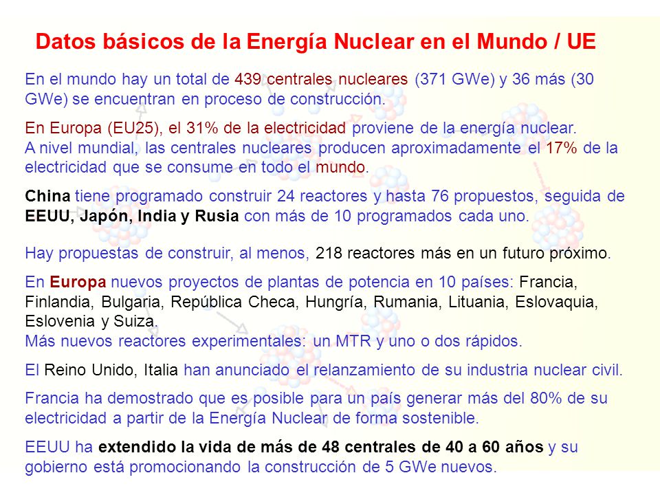 Datos básicos de la Energía Nuclear en el Mundo / UE