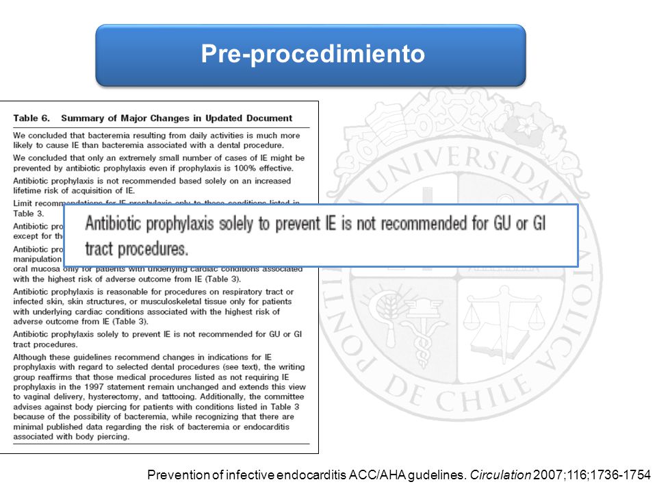 Pre-procedimiento En condiciones de patologias cardiacas asociadas a un alto riesgo de curso adversode EB.
