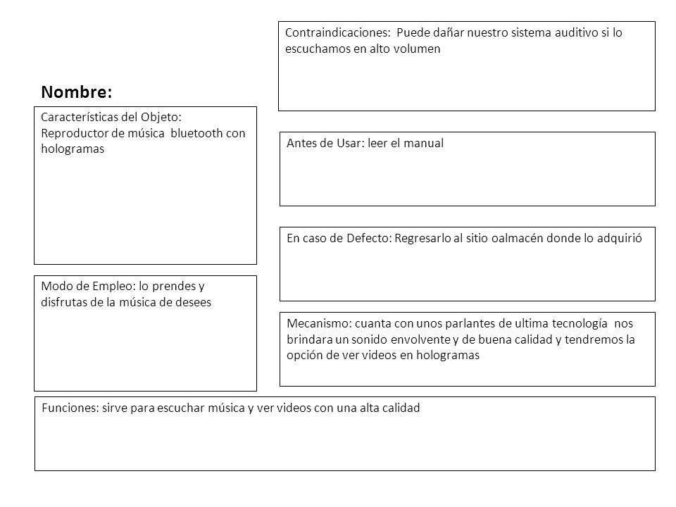 Nombre: Contraindicaciones: Puede dañar nuestro sistema auditivo si lo escuchamos en alto volumen.