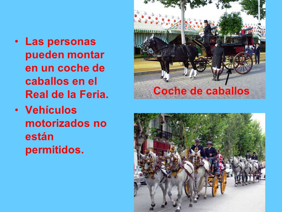 Las personas pueden montar en un coche de caballos en el Real de la Feria.