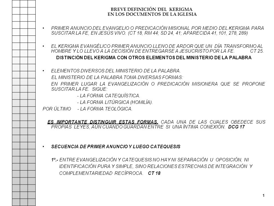 BREVE DEFINICIÓN DEL KERIGMA EN LOS DOCUMENTOS DE LA IGLESIA