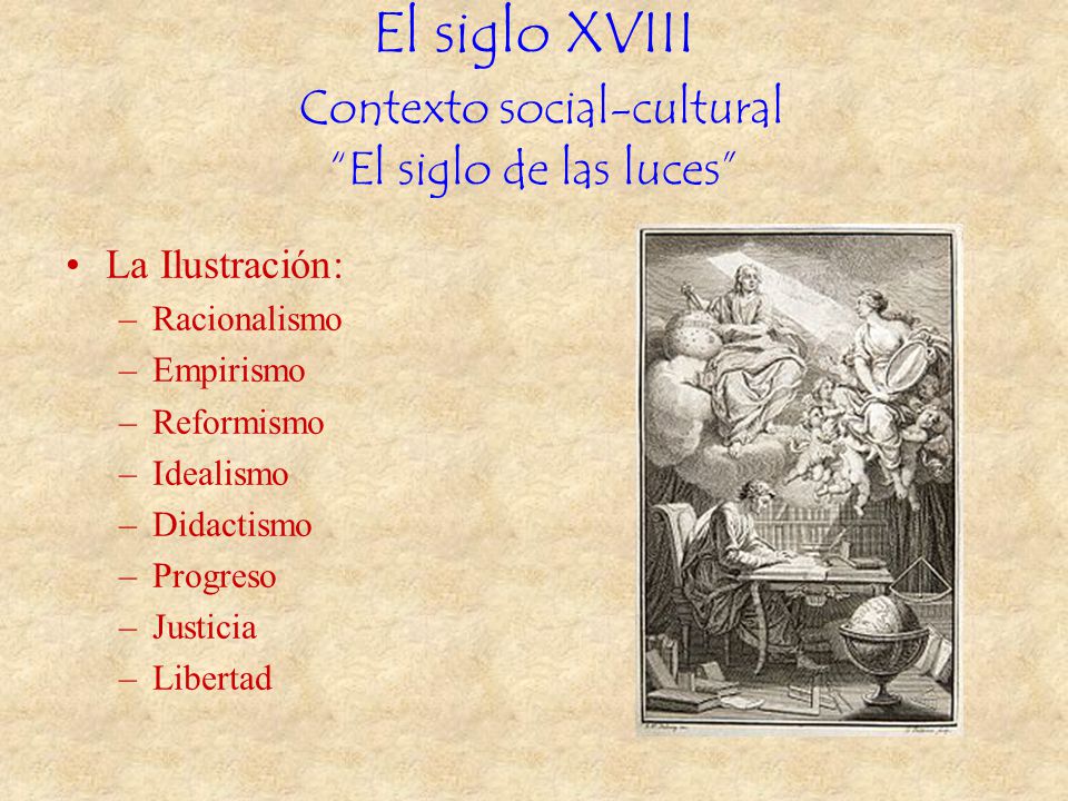 El siglo XVIII Contexto social-cultural El siglo de las luces