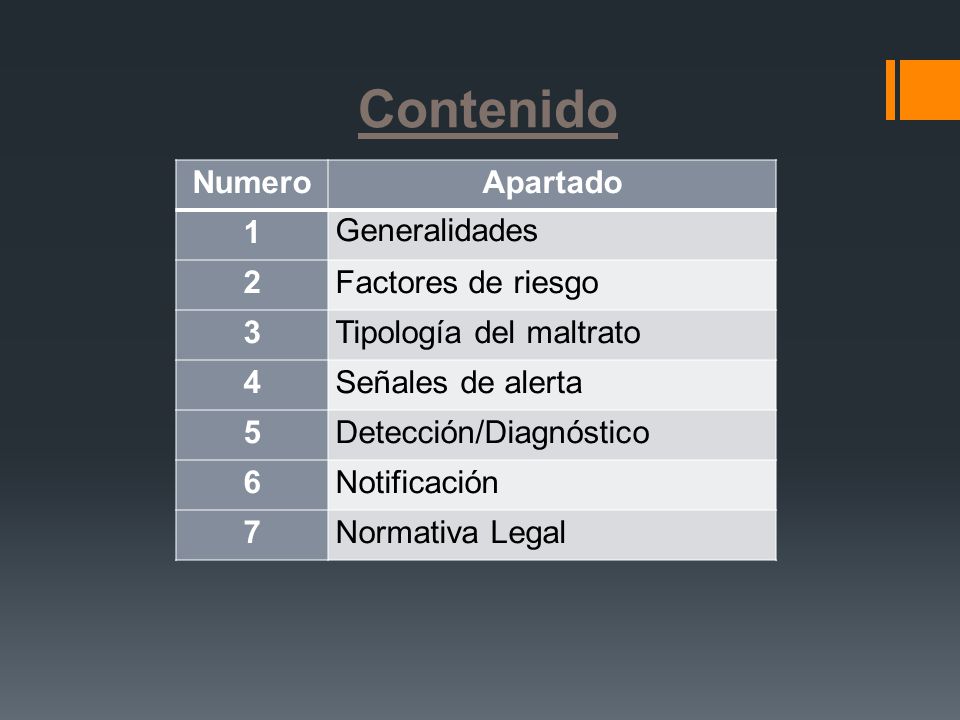 Contenido Numero Apartado 1 Generalidades 2 Factores de riesgo 3
