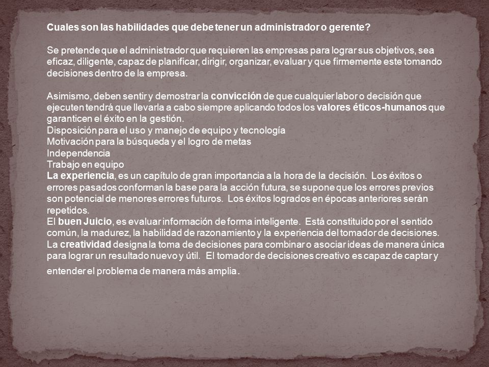 Cuales son las habilidades que debe tener un administrador o gerente