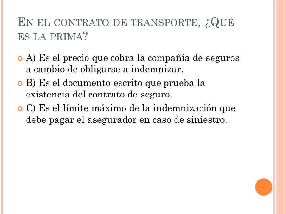 En el contrato de transporte, ¿Qué es la prima