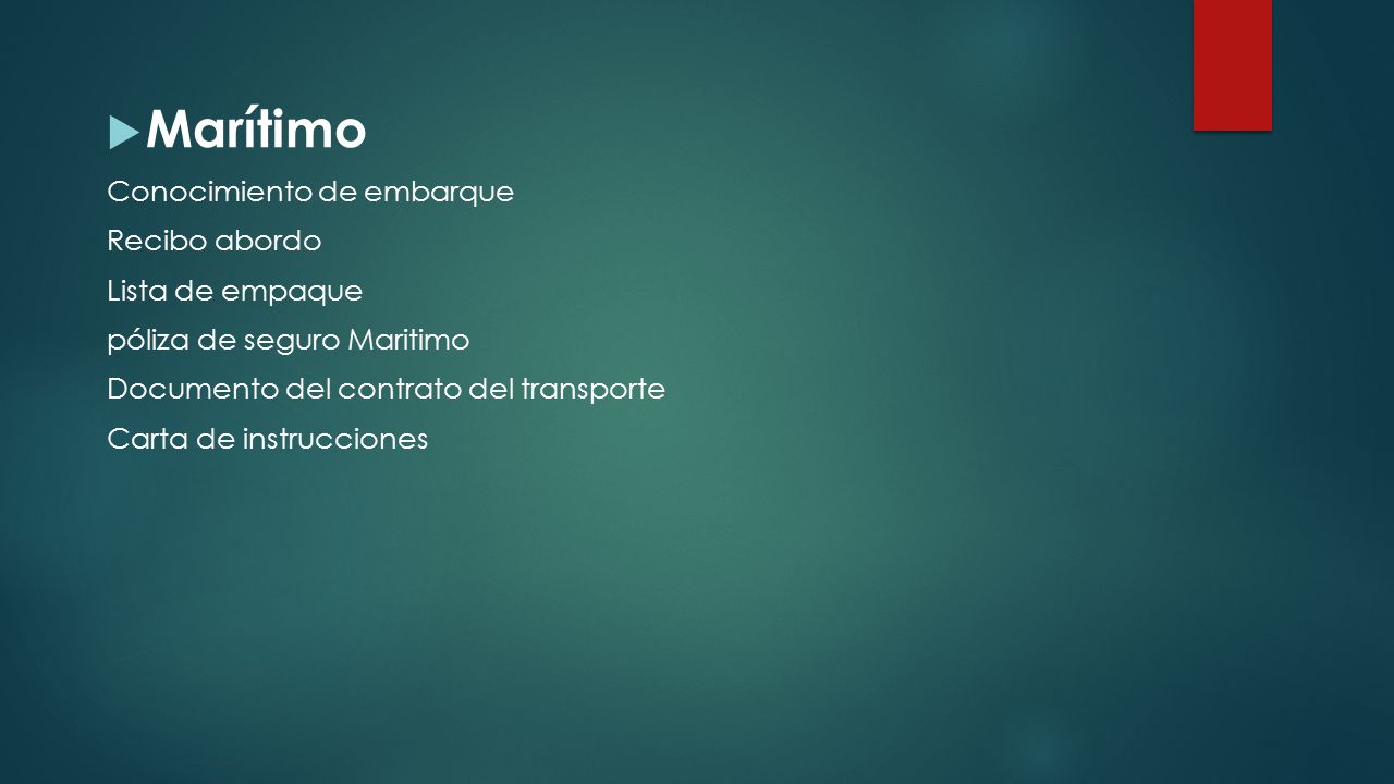 Marítimo Conocimiento de embarque Recibo abordo Lista de empaque