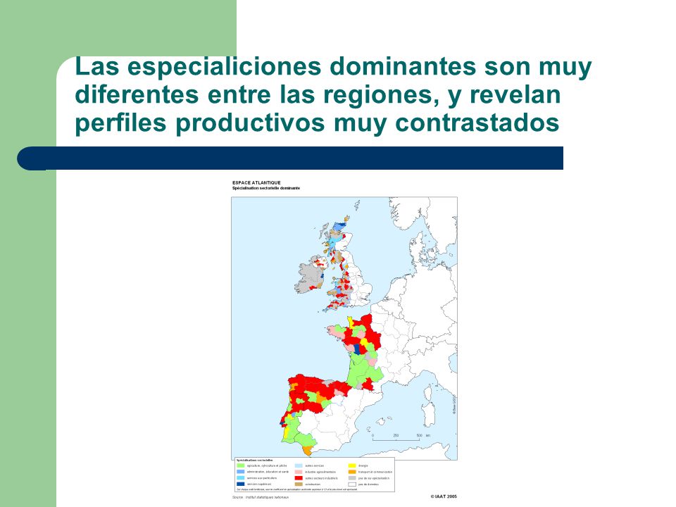 Las especialiciones dominantes son muy diferentes entre las regiones, y revelan perfiles productivos muy contrastados