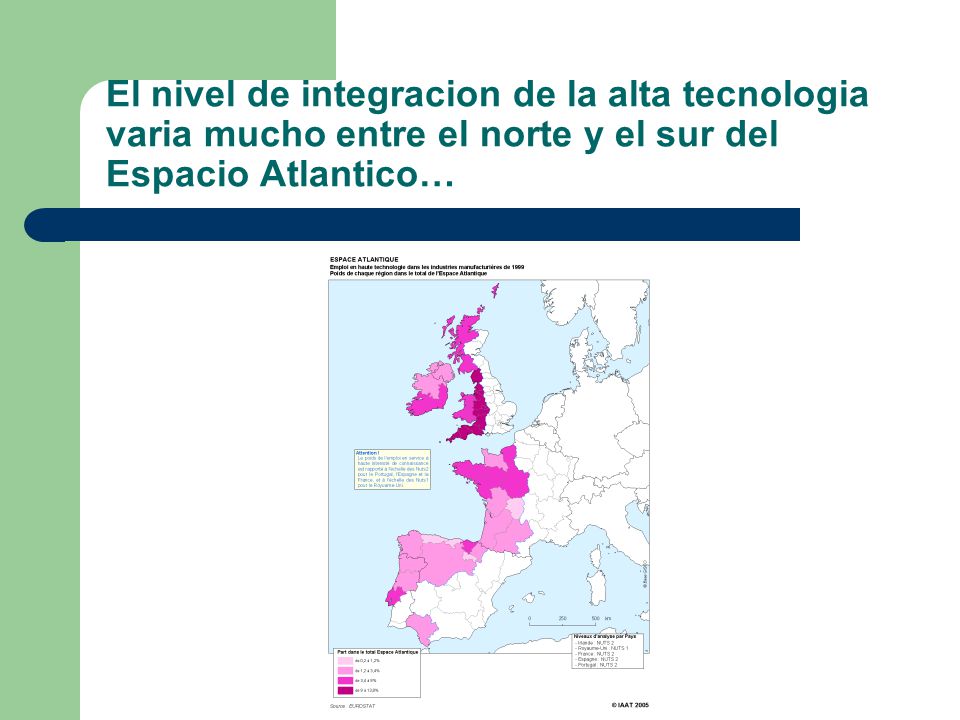 El nivel de integracion de la alta tecnologia varia mucho entre el norte y el sur del Espacio Atlantico…