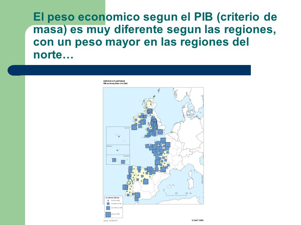 El peso economico segun el PIB (criterio de masa) es muy diferente segun las regiones, con un peso mayor en las regiones del norte…