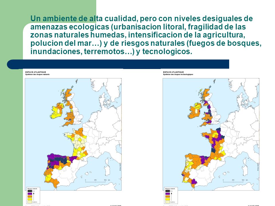 Un ambiente de alta cualidad, pero con niveles desiguales de amenazas ecologicas (urbanisacion litoral, fragilidad de las zonas naturales humedas, intensificacion de la agricultura, polucion del mar…) y de riesgos naturales (fuegos de bosques, inundaciones, terremotos…) y tecnologicos.