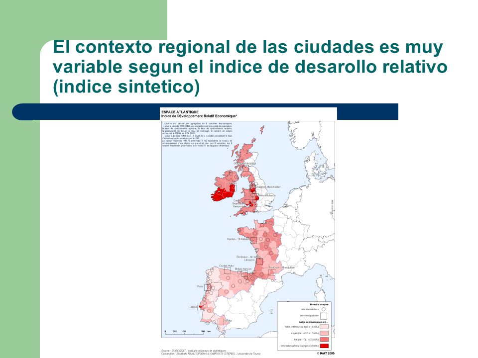 El contexto regional de las ciudades es muy variable segun el indice de desarollo relativo (indice sintetico)
