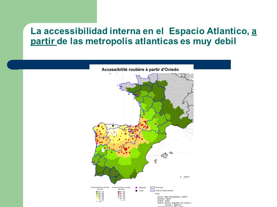 La accessibilidad interna en el Espacio Atlantico, a partir de las metropolis atlanticas es muy debil
