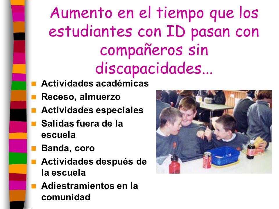 Aumento en el tiempo que los estudiantes con ID pasan con compañeros sin discapacidades...
