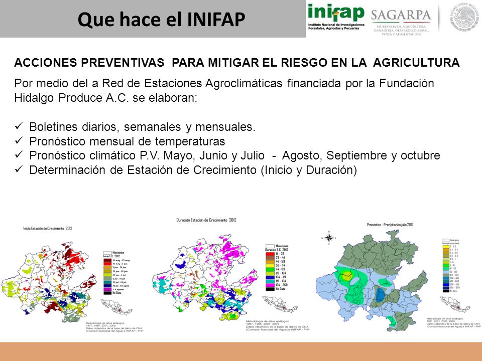 Que hace el INIFAP ACCIONES PREVENTIVAS PARA MITIGAR EL RIESGO EN LA AGRICULTURA.