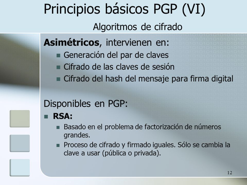 Principios básicos PGP (VI) Algoritmos de cifrado