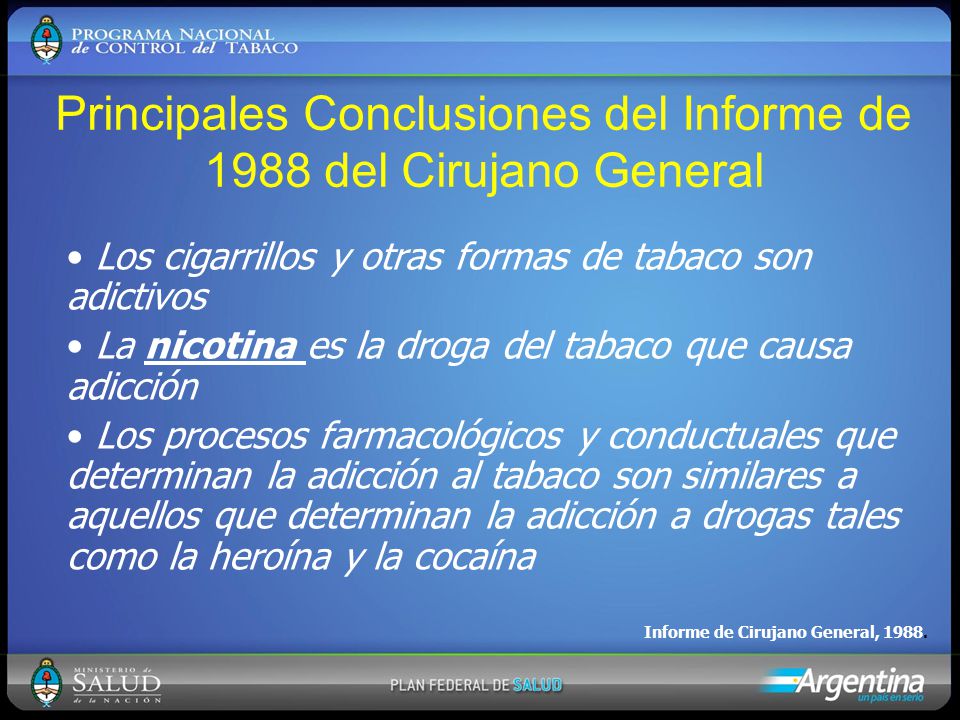 Principales Conclusiones del Informe de 1988 del Cirujano General