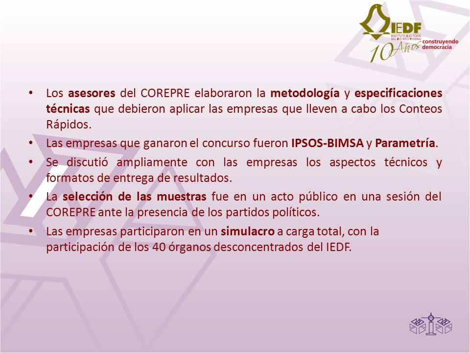 Los asesores del COREPRE elaboraron la metodología y especificaciones técnicas que debieron aplicar las empresas que lleven a cabo los Conteos Rápidos.