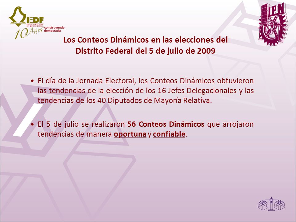 Los Conteos Dinámicos en las elecciones del Distrito Federal del 5 de julio de 2009