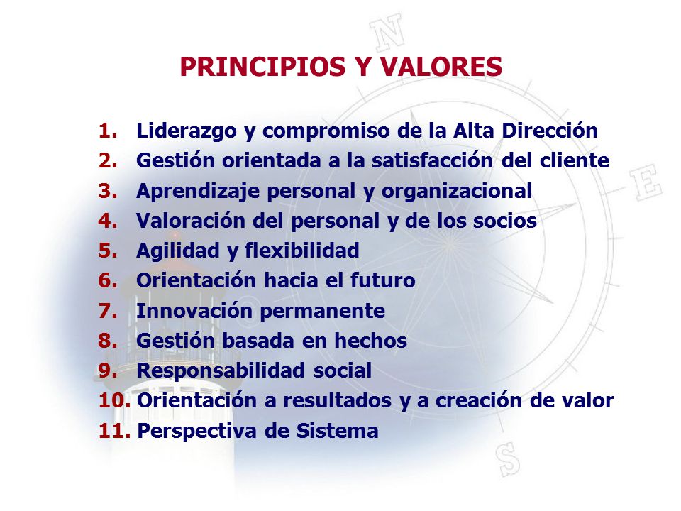 PRINCIPIOS Y VALORES 1. Liderazgo y compromiso de la Alta Dirección