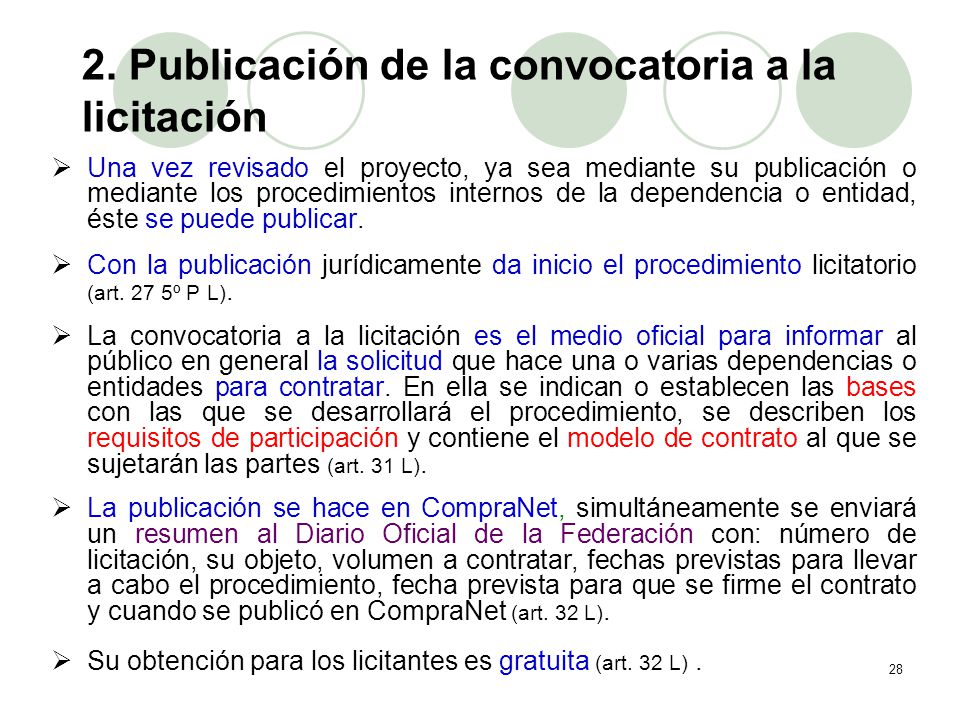 2. Publicación de la convocatoria a la licitación (continuación)