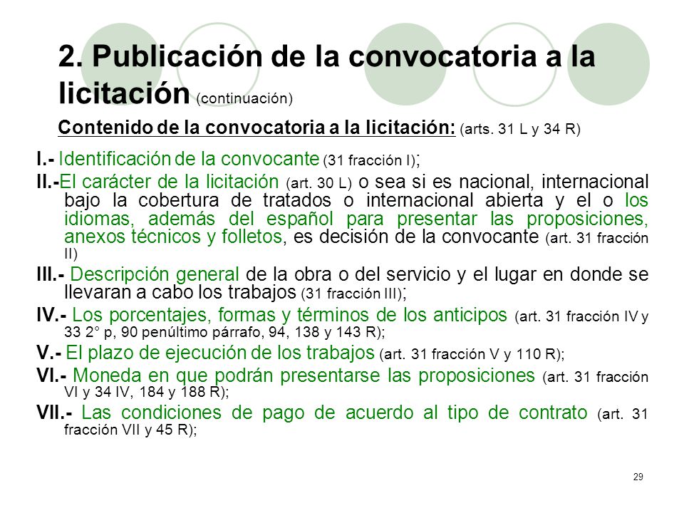 2. Publicación de la convocatoria a la licitación (continuación)