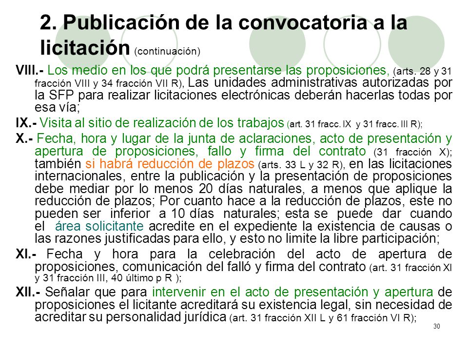2. Publicación de la convocatoria a la licitación (continuación)