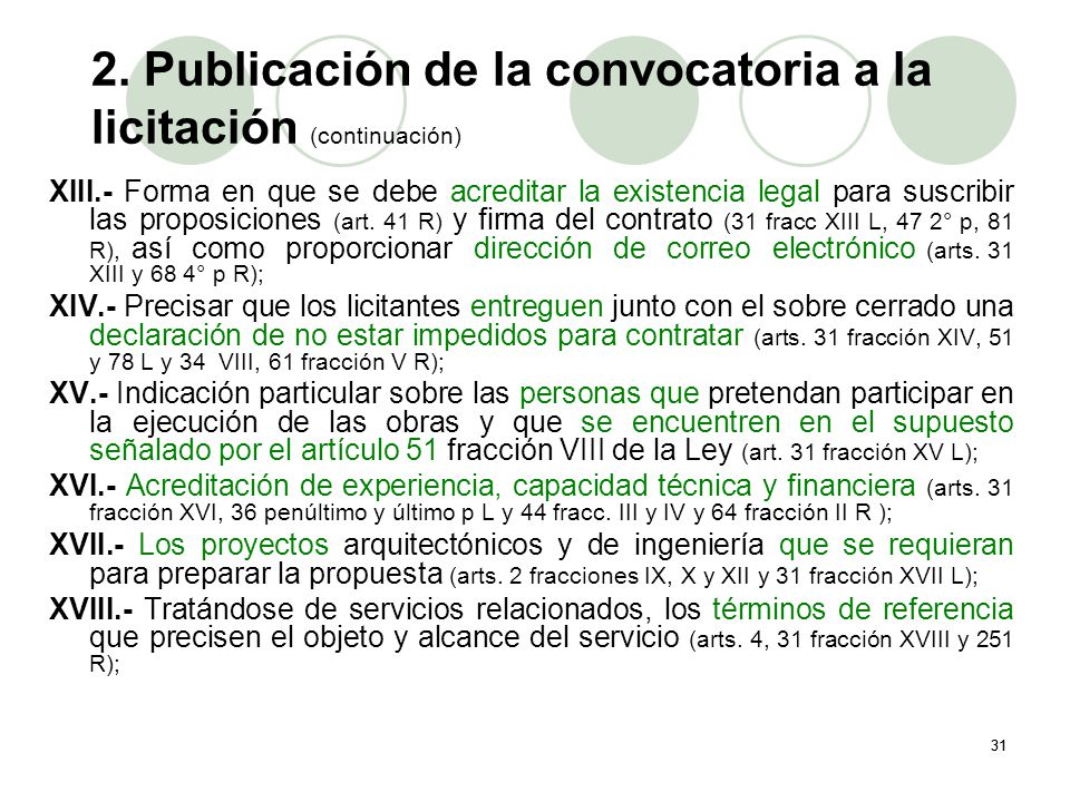 2. Publicación de la convocatoria a la licitación (continuación)